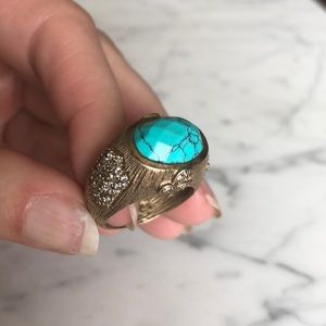 Melinda Maria gold and turquoise ring, size 8
